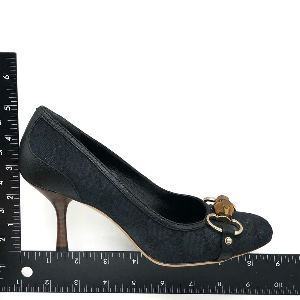 Gucci Black GG Canvas Bamboo Horsebit Pumps Heels Size 5 - Picture 11 of 11